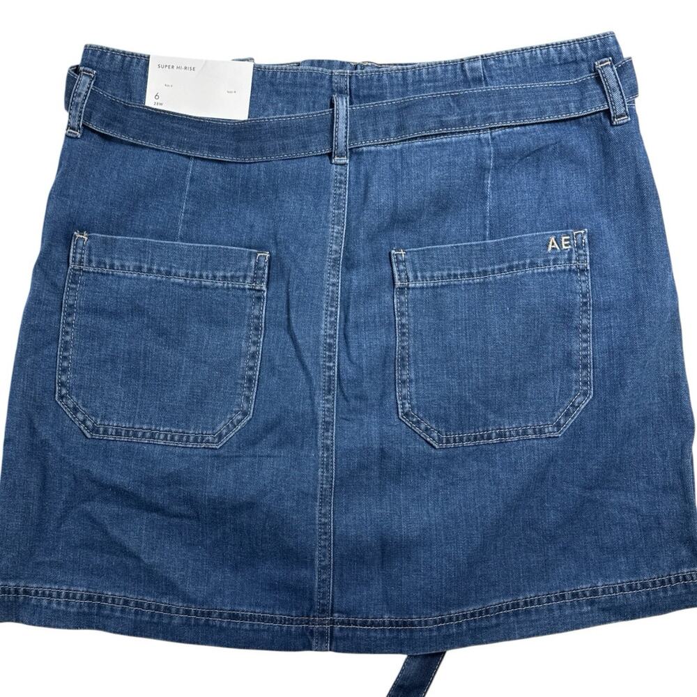 American Eagle Super High Rise Denim Skirt Tie Waist Bow Belt Size 6 NWT - Picture 2 of 6